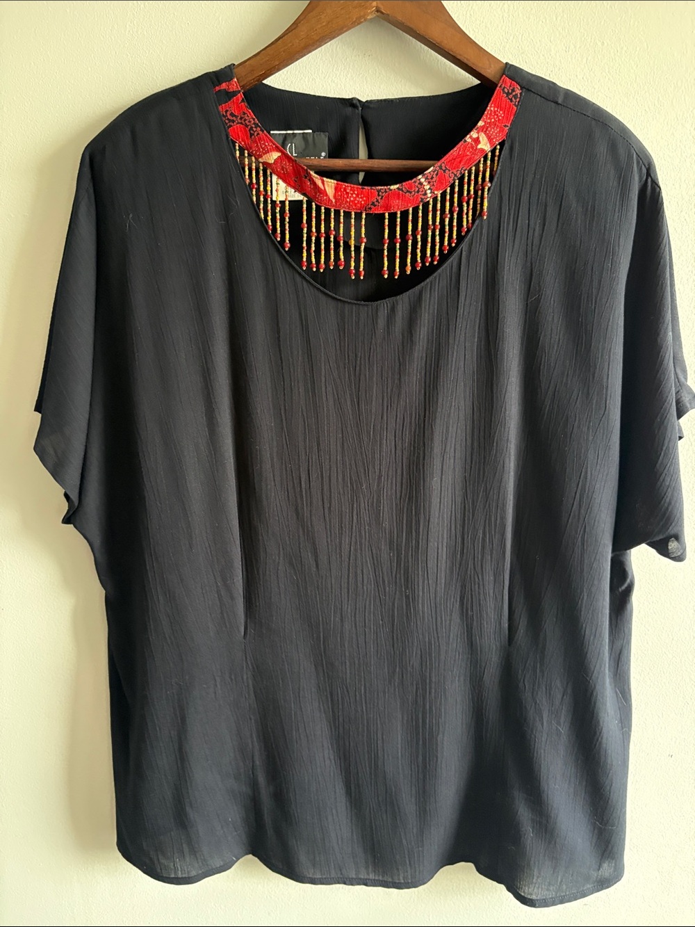 Vintage Carole Little Black Beaded Top‎ Size 14